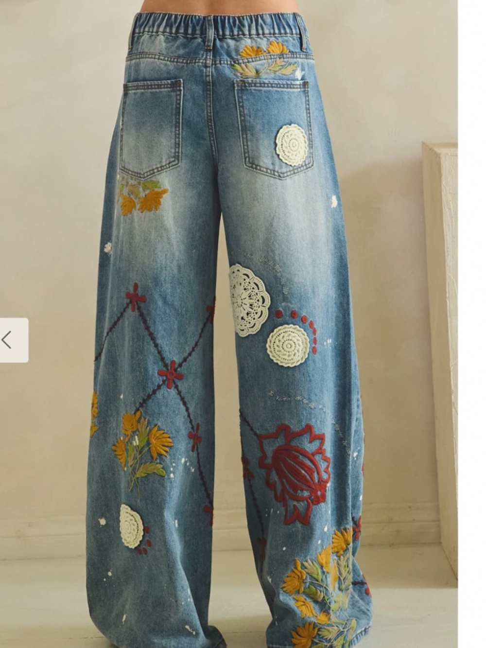 🎉 Oli and Hali “DEE” OLI & Hali WIDE LEG DENIM PANTS WITH EMBROIDERY DETAIL 34 - Picture 12 of 14